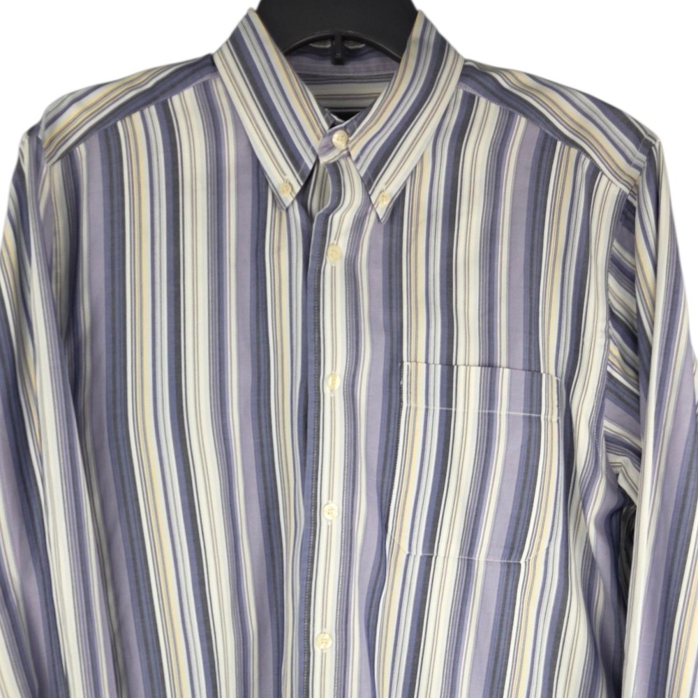 Eddie Bauer Button Down Shirt Mens Medium Blue Yellow Stripe Relaxed Fit Cotton